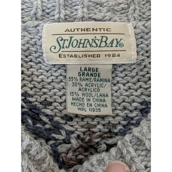 Vintage 90s St Johns Bay Wool Blend Sweater Large V-Neck Nordic Fair Isle Purple - Picture 8 of 13